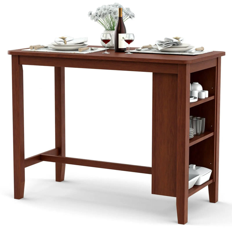 Counter Height Bar Table with 3-Tier Storage Shelves for Home Restaurant by DirectDeals
