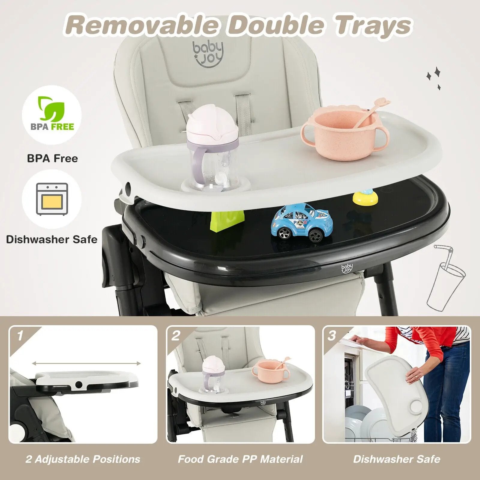 4-in-1 Baby High Chair with 6 Adjustable Heights by DirectDeals