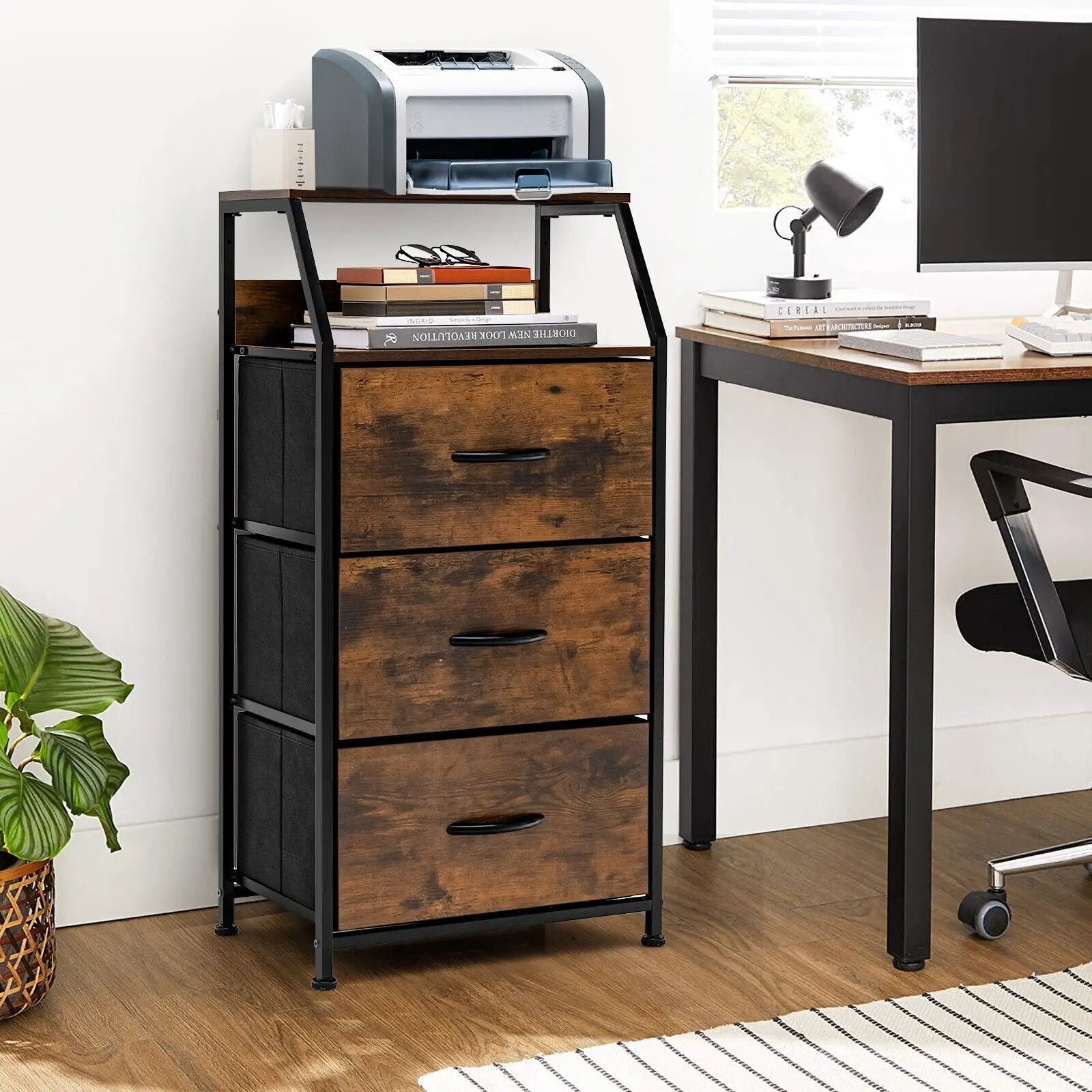 Freestanding Cabinet Dresser with Wooden Top Shelves by DirectDeals