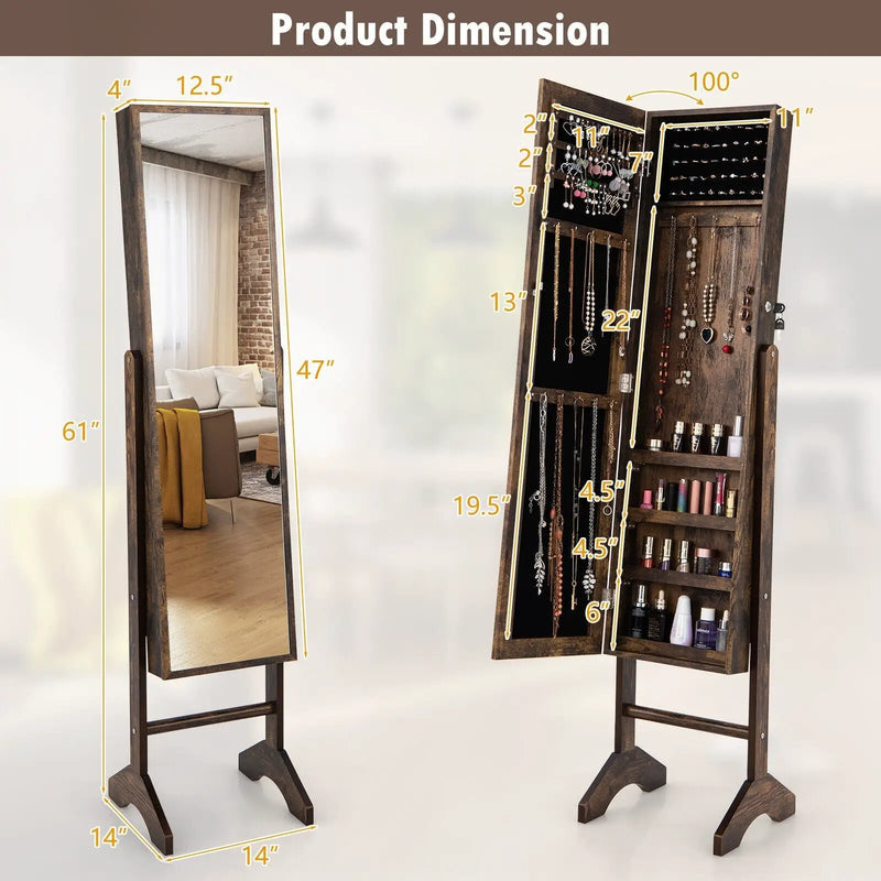 Free-Standing Jewelry Cabinet with Full-Length Mirror and Lockable Door by DirectDeals