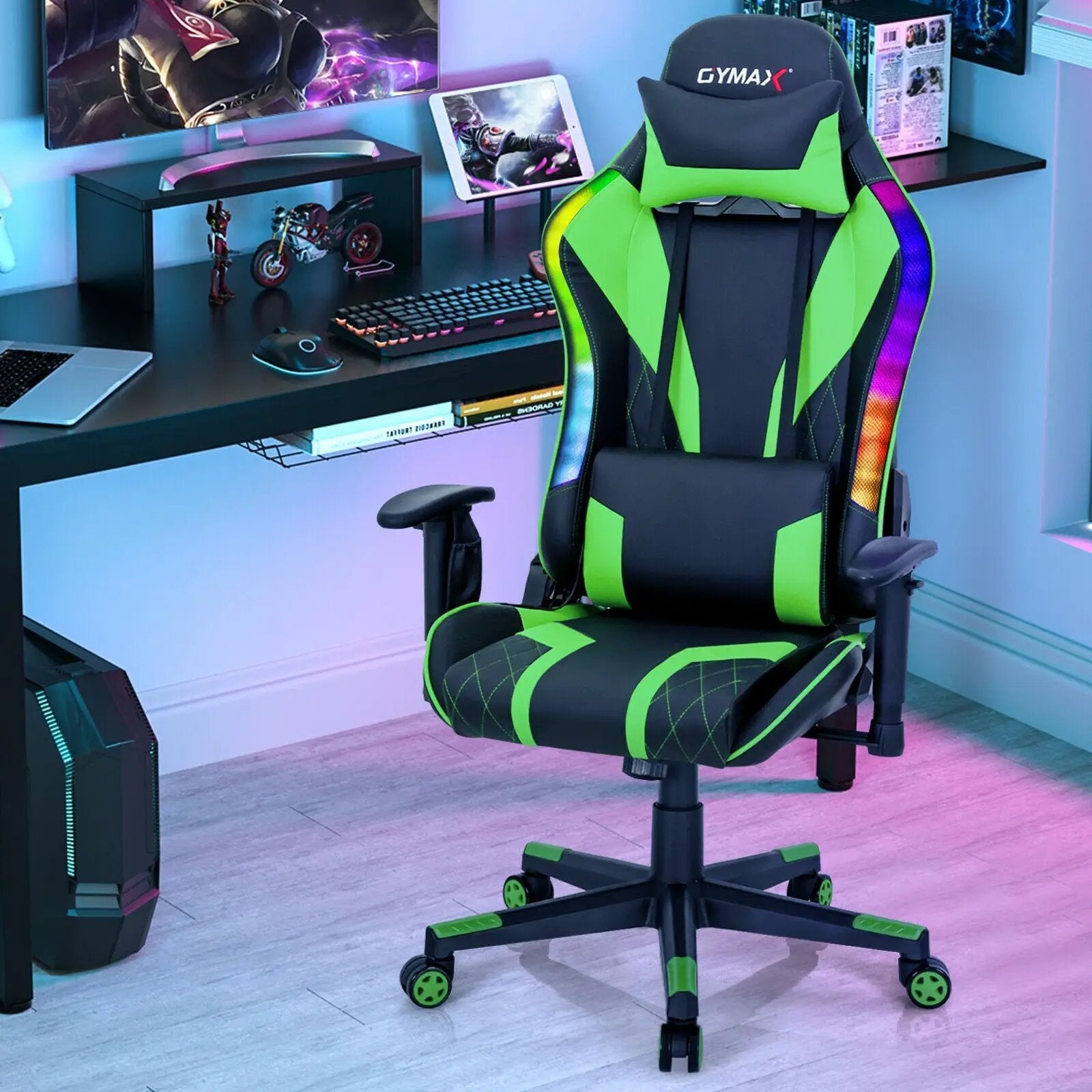 Gaming Chair Adjustable Swivel Computer Chair with Dynamic LED Lights by DirectDeals