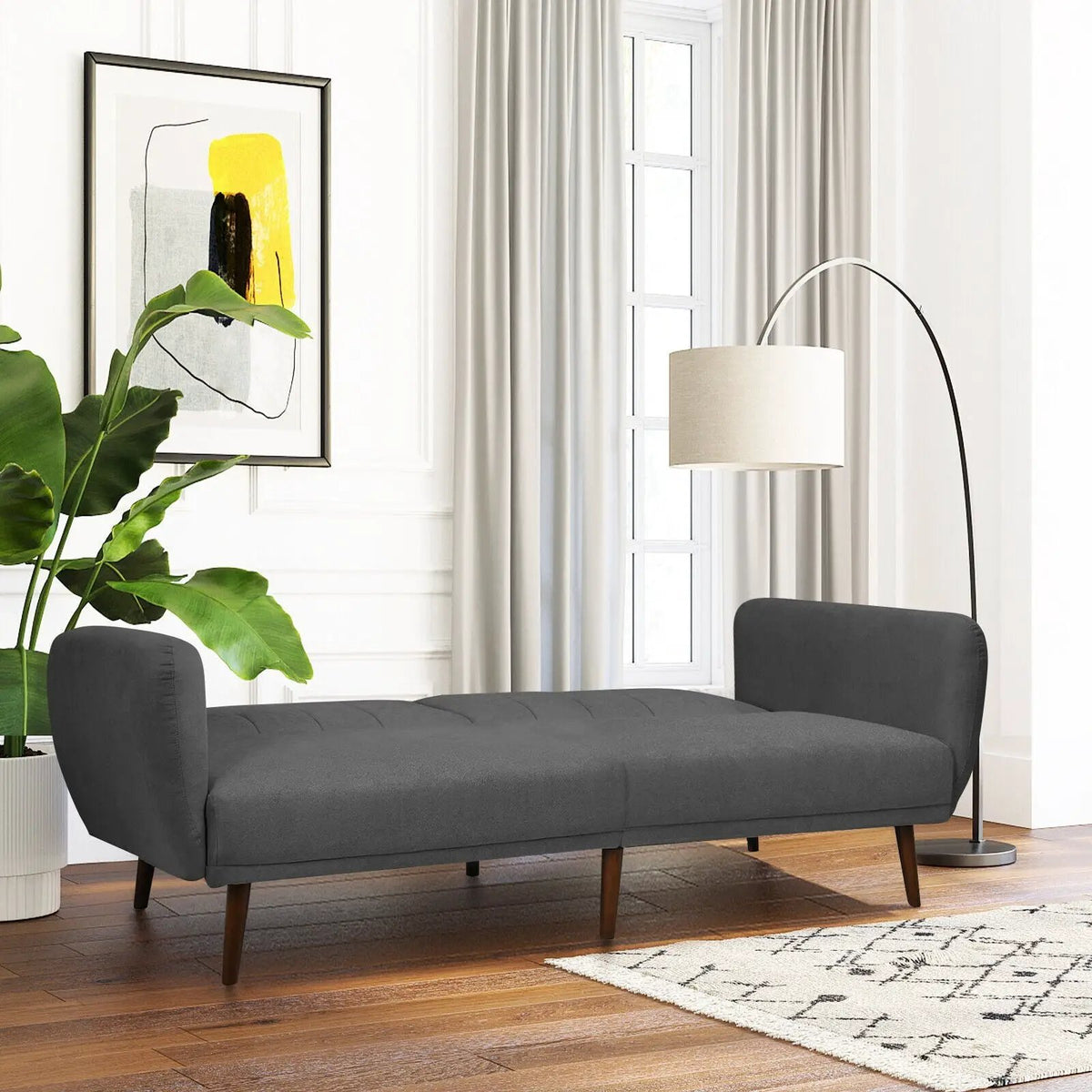 Convertible Futon Sofa Bed Adjustable Couch Sleeper with Wood Legs, photo 6 of 10
