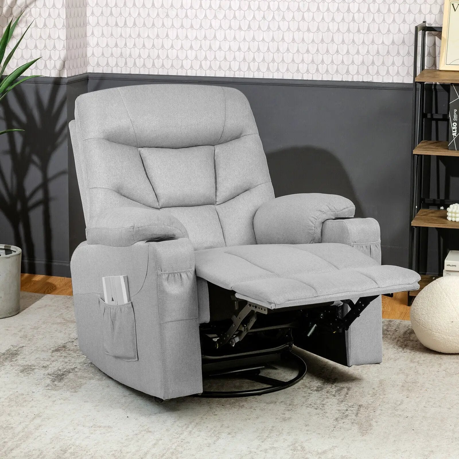 Massage Rocking Recliner Chair with Heat and Vibration-Gray by DirectDeals