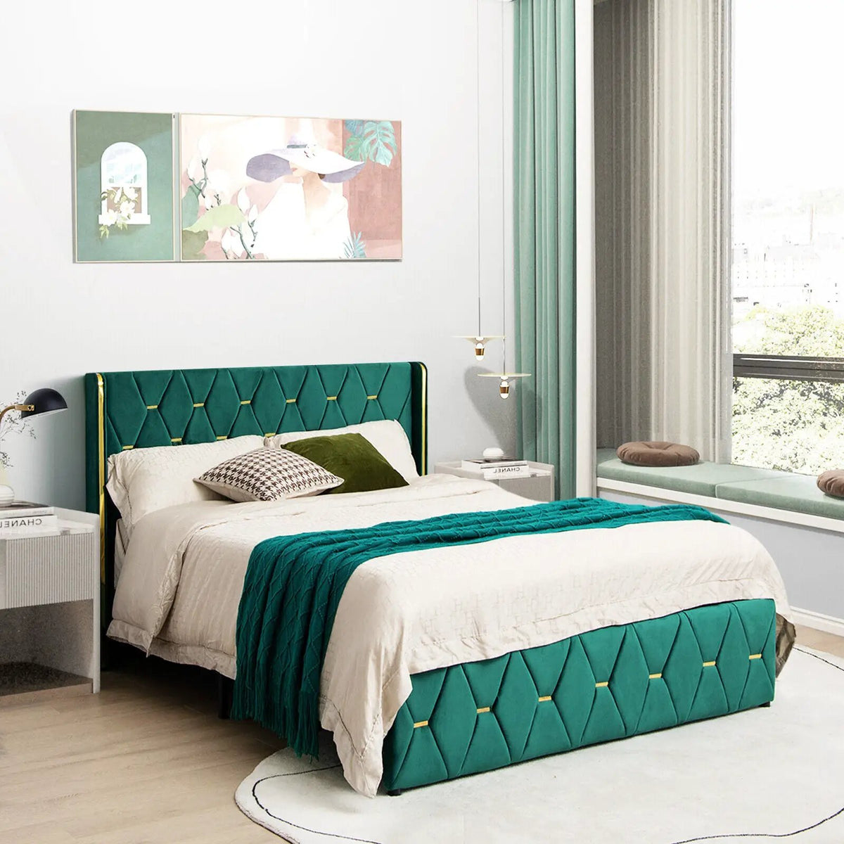 Queen/Full Size Upholstered Platform Bed Frame with Adjustable Headboard, photo 2 of 9