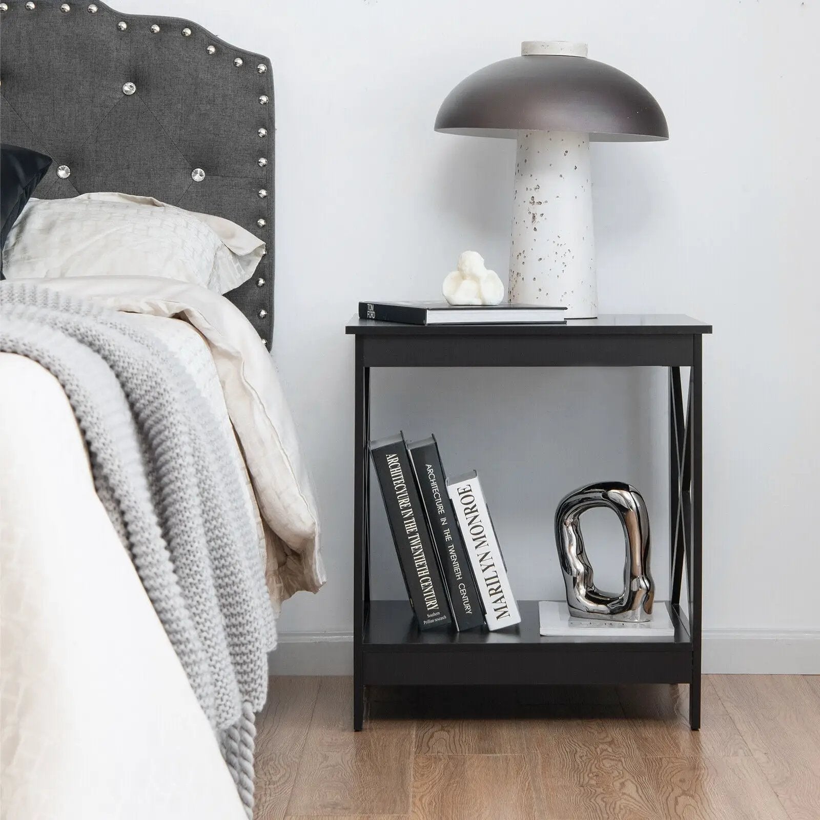 2-Tier Side Table with X-shape Design and 4 Solid Legs by DirectDeals
