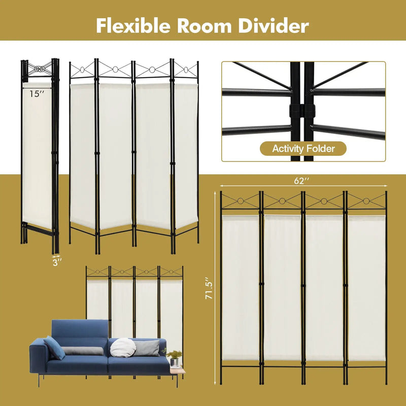 6 Feet 4-Panel Folding Freestanding Room Divider by DirectDeals