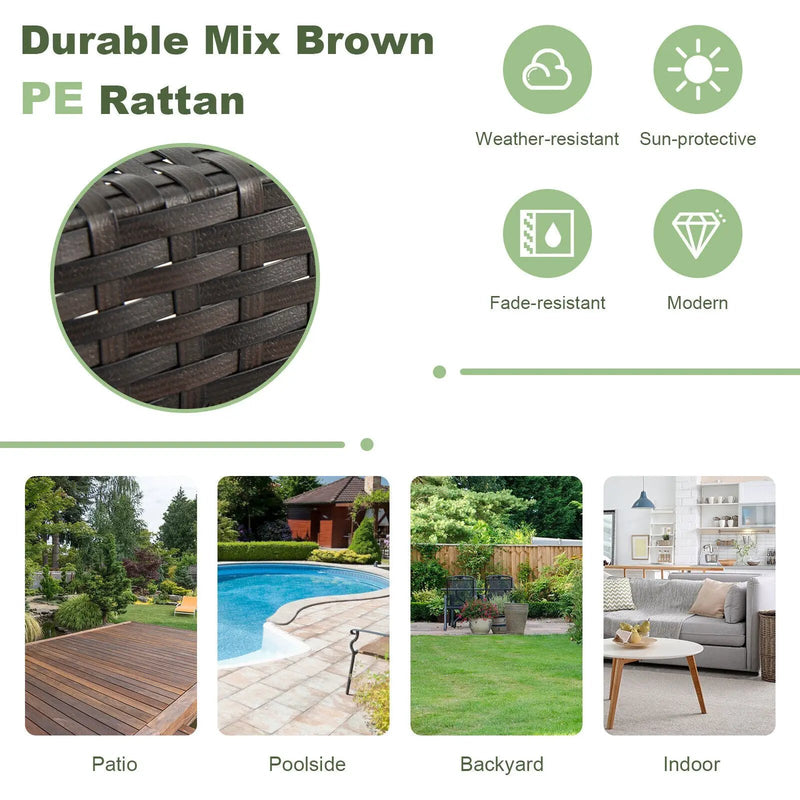2 Pieces Patio Rattan Wicker Bar Stool Chairs-Brown by DirectDeals