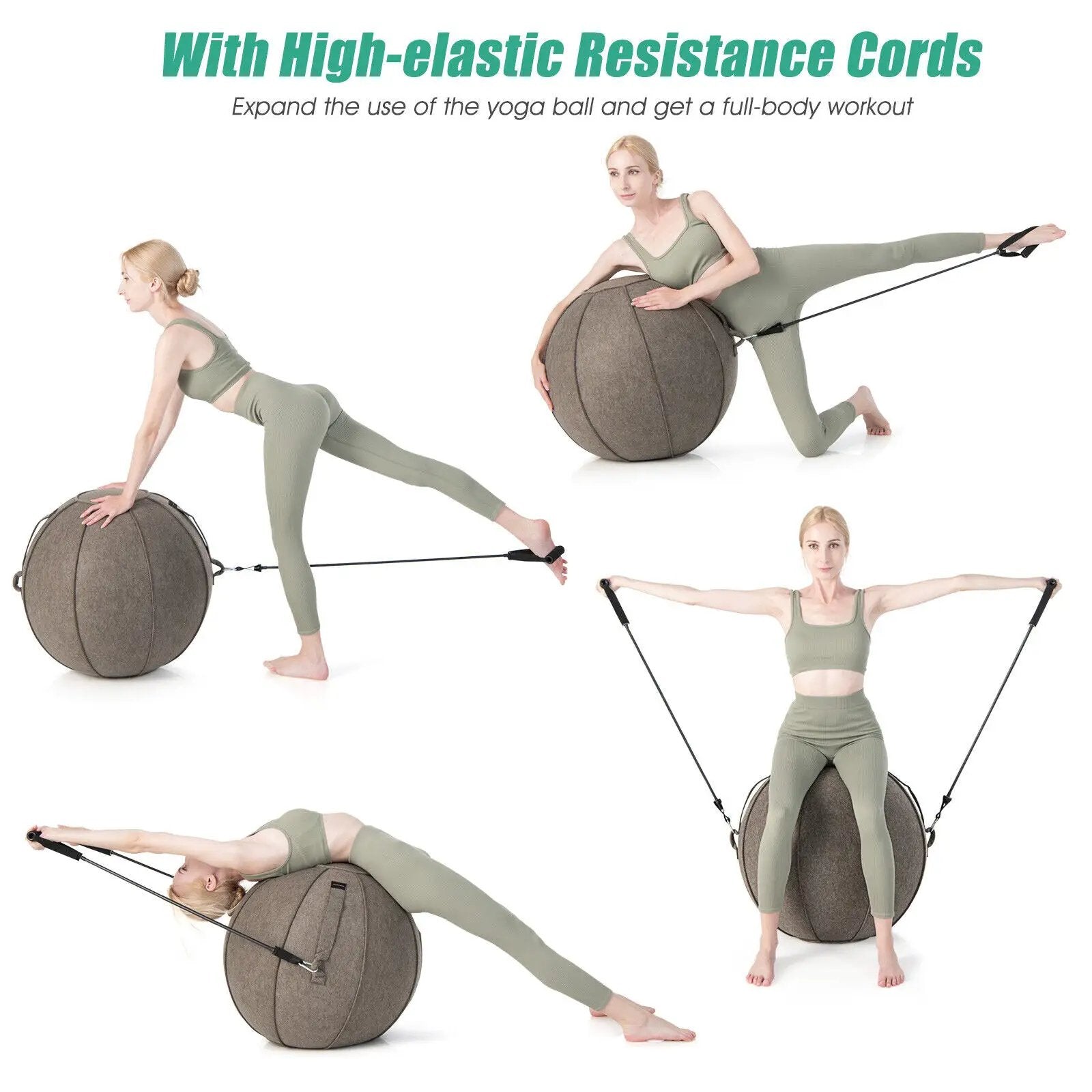 Yoga Sitting Ball with Felt Cover and Air Pump by DirectDeals