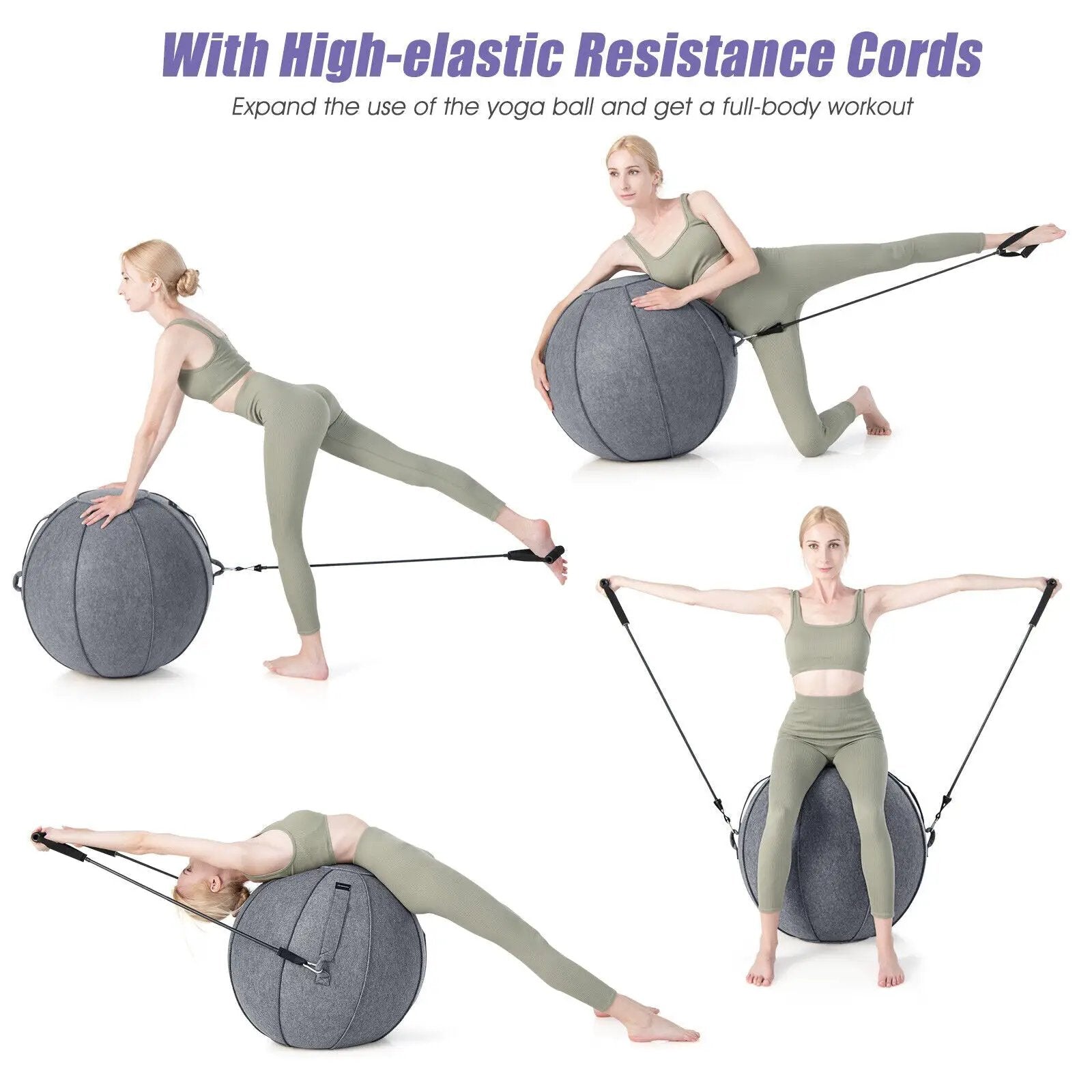 Yoga Sitting Ball with Felt Cover and Air Pump by DirectDeals