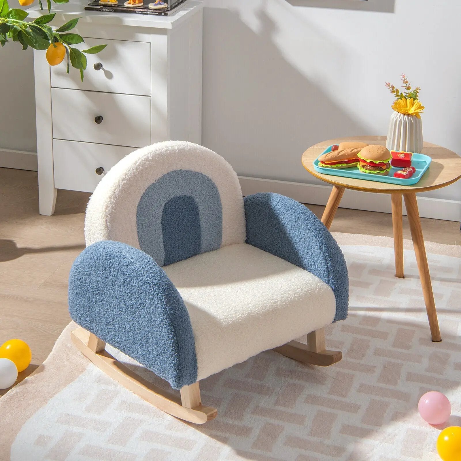 Kids Rocking Chair Children Velvet Upholstered Sofa with Solid Wood Legs by DirectDeals
