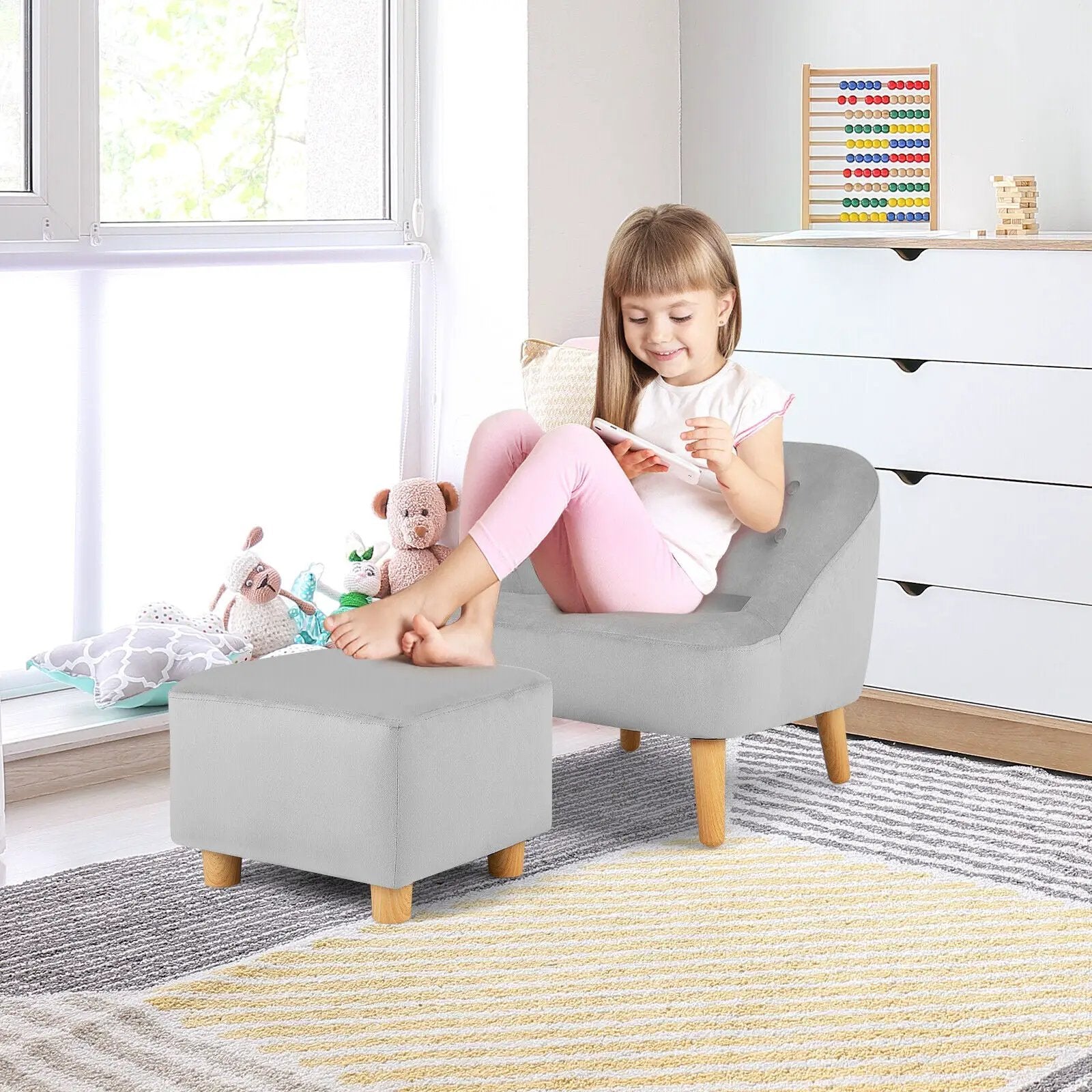 Soft Velvet Upholstered Kids Sofa Chair with Ottoman by DirectDeals