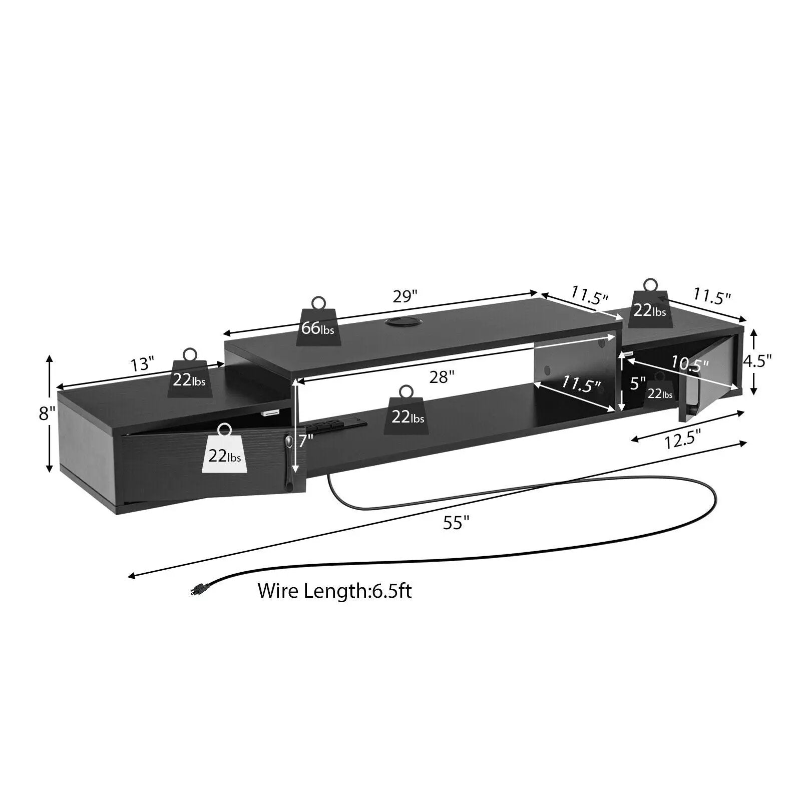 55 Inches Floating TV Stand with Power Outlet by DirectDeals