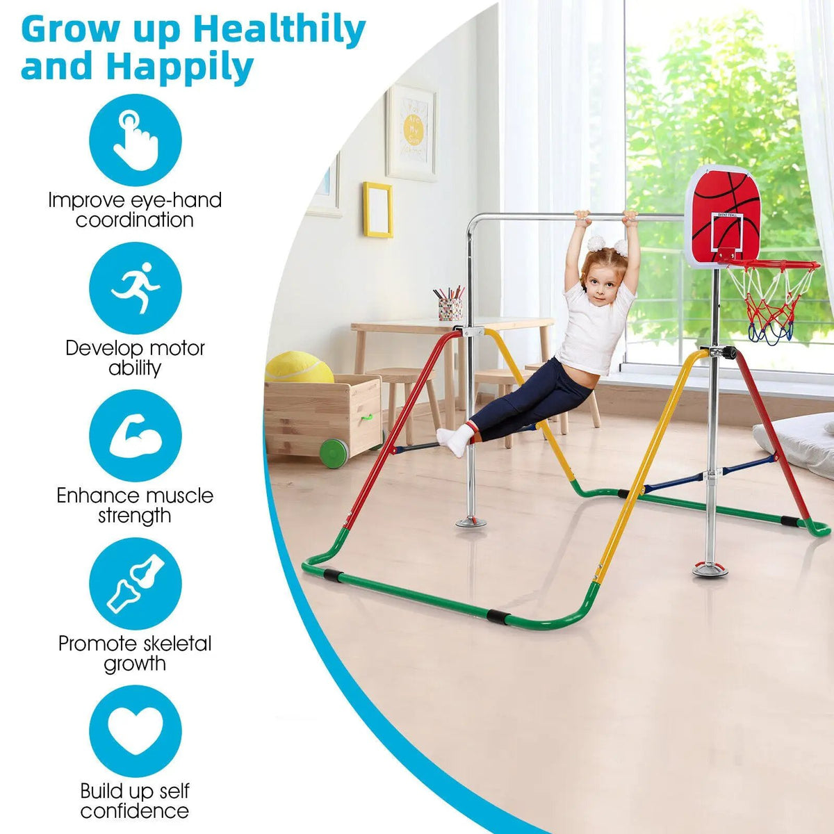 Kids Folding Horizontal Bar with 4 Adjustable Heights, photo 5 of 8