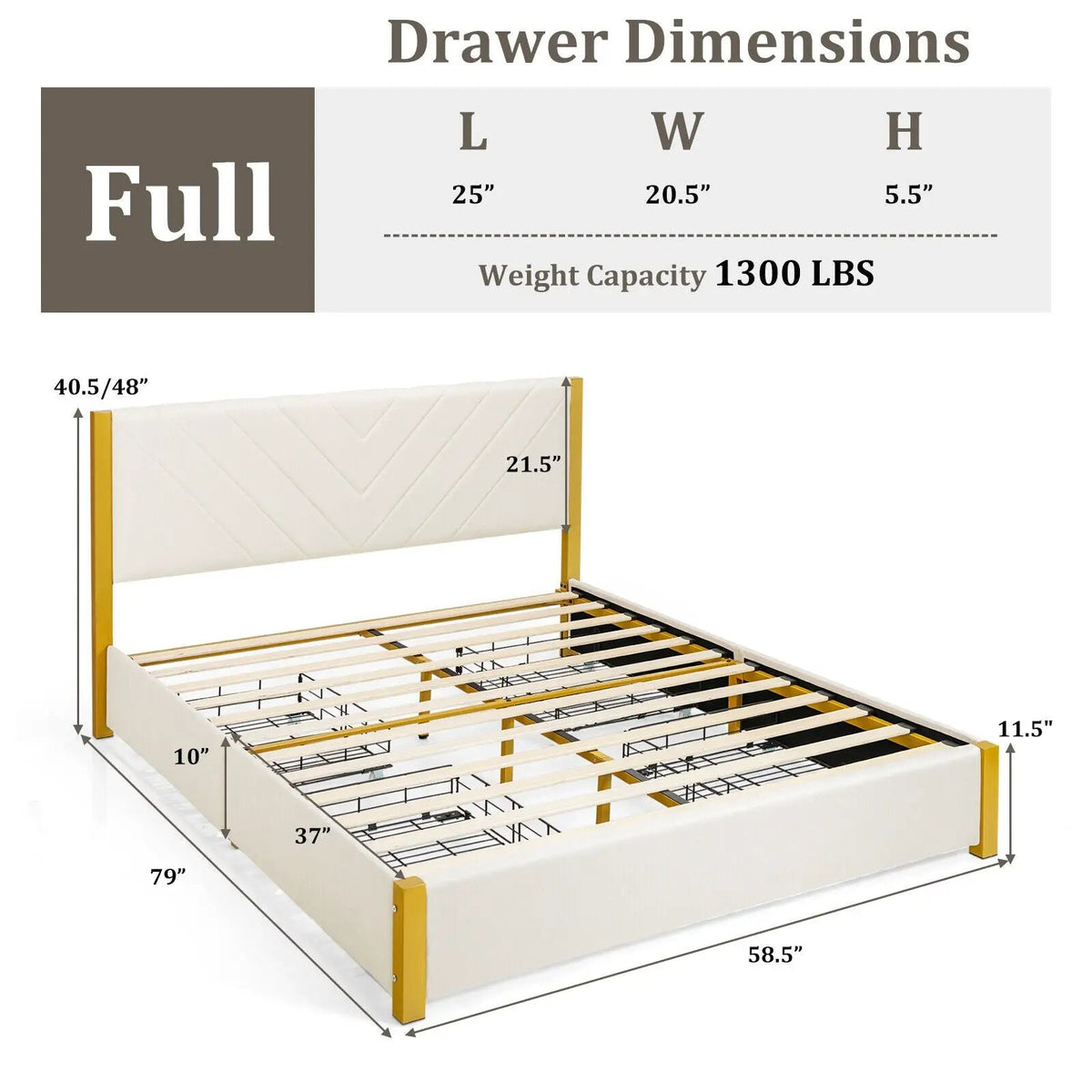Full Size/Queen Size Upholstered Bed Frame with Adjustable Headboard and 4 Drawers, photo 8 of 16