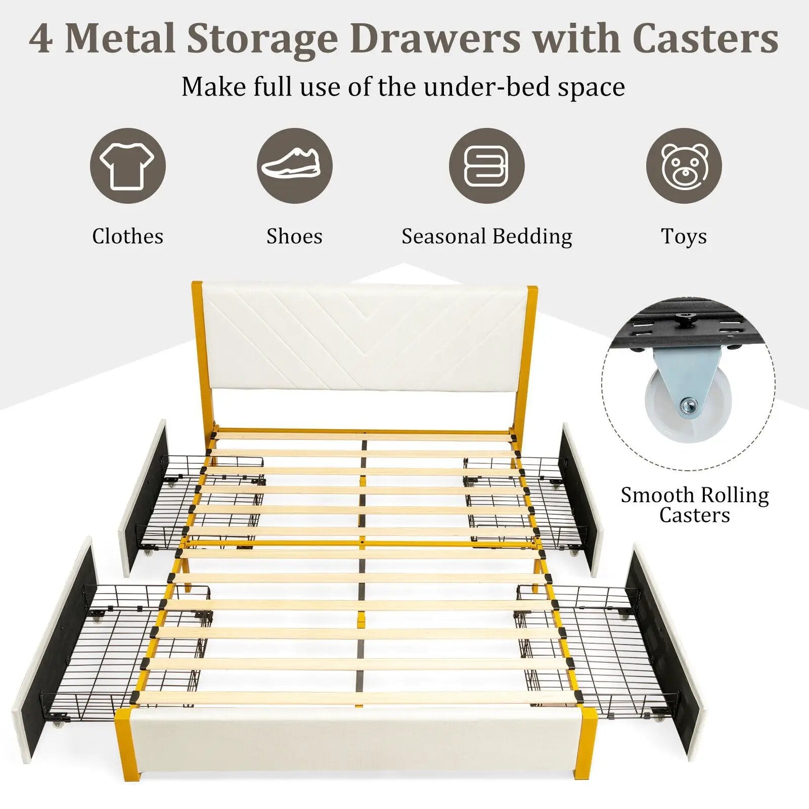 Full Size/Queen Size Upholstered Bed Frame with Adjustable Headboard and 4 Drawers by DirectDeals