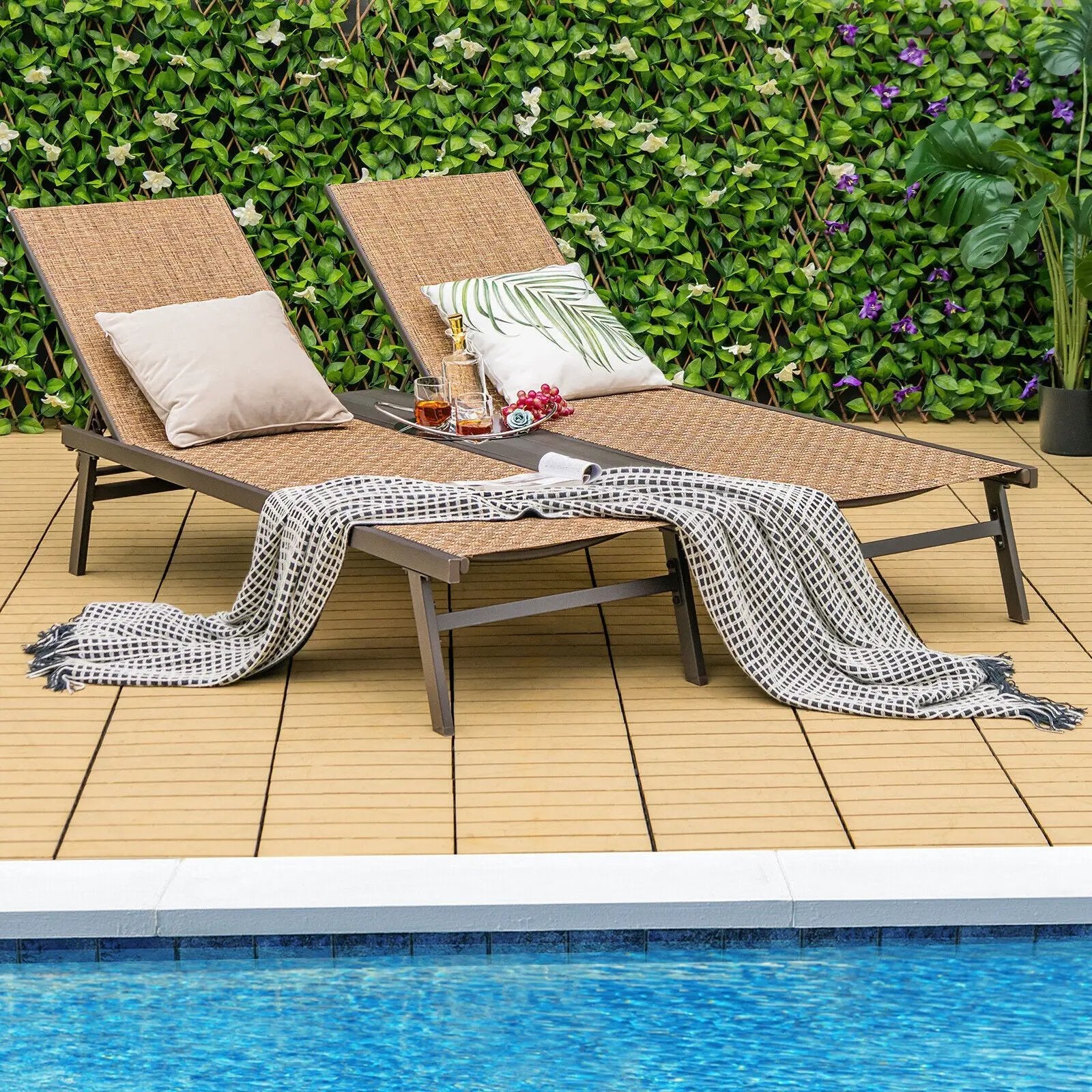 2-Person Patio Chaise Lounge with Middle Panel-Brown by DirectDeals