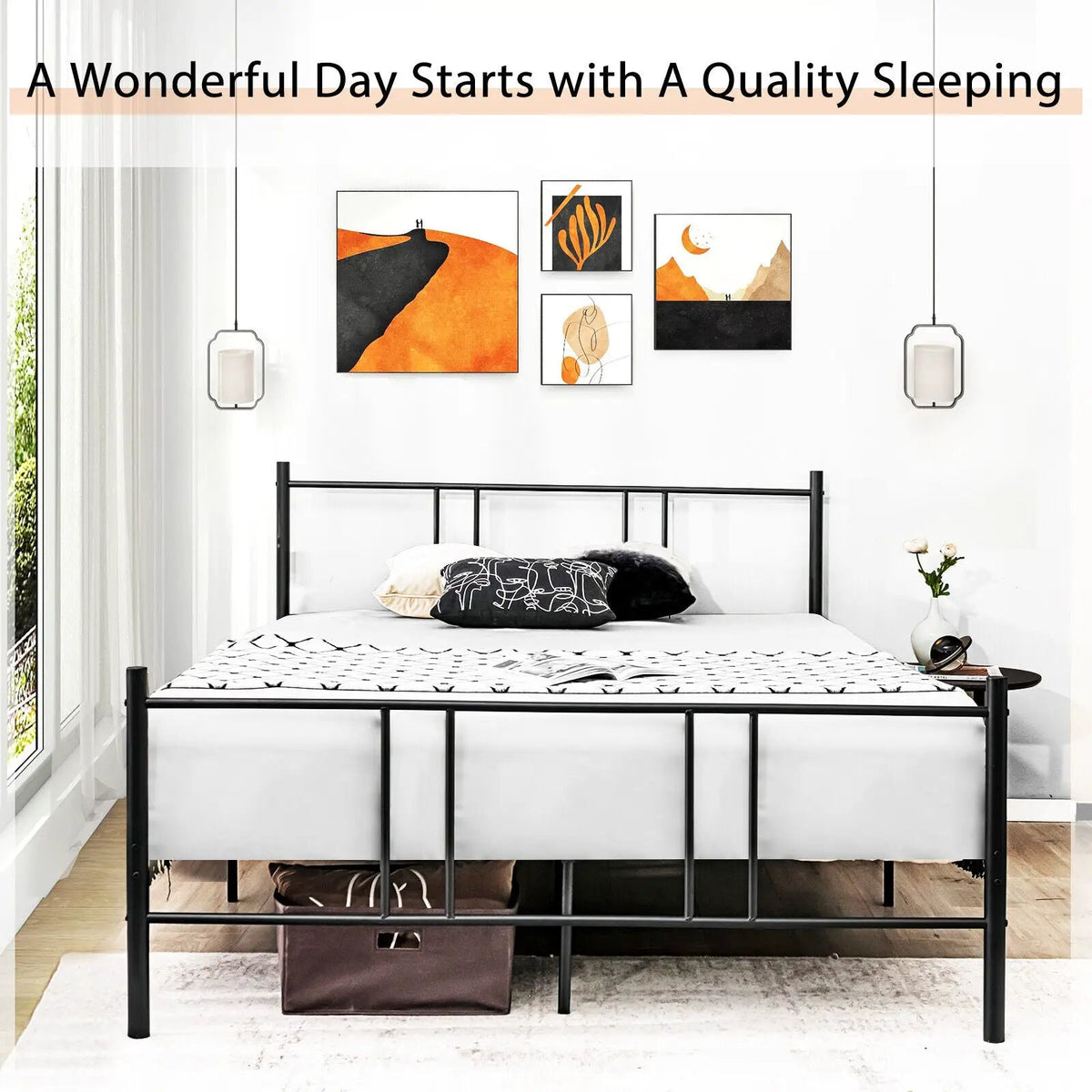 Full/Queen Size Platform Bed Frame with High Headboard, photo 2 of 9