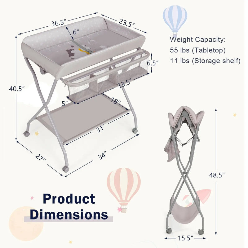 Baby Changing Table with Safety Belt and 4-side Defence-Gray by DirectDeals