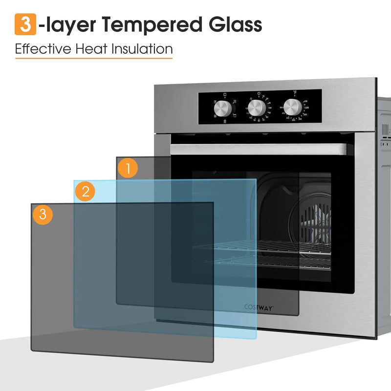 24 Inch Single Wall Oven 2.47Cu.ft with 5 Cooking Modes-Silver by DirectDeals
