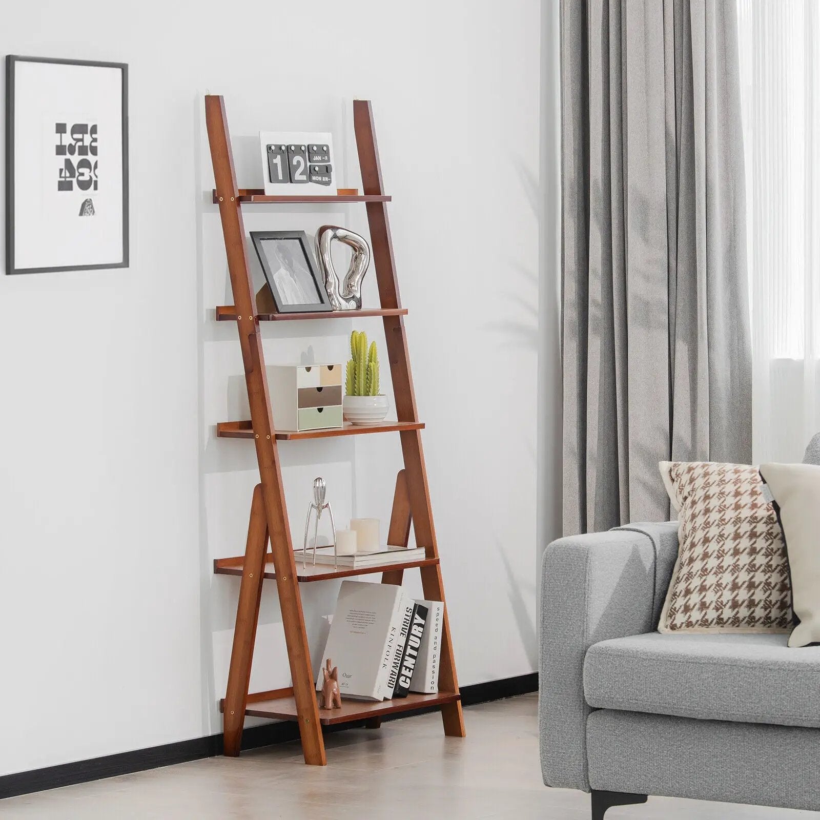 5-Tier Bamboo Ladder Shelf for Home Use by DirectDeals