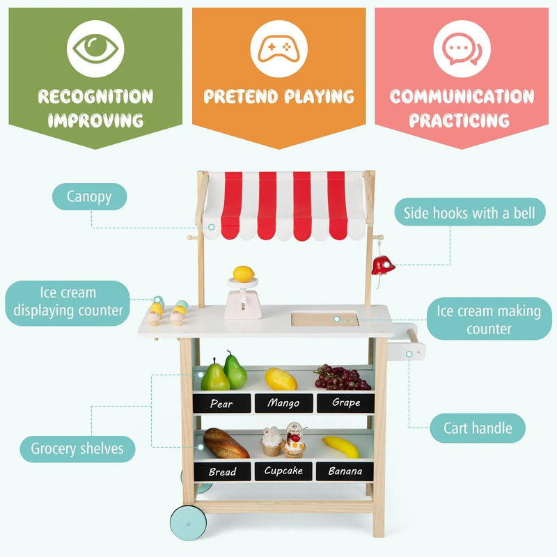 Kids Wooden Ice Cream Cart with Chalkboard and Storage by DirectDeals
