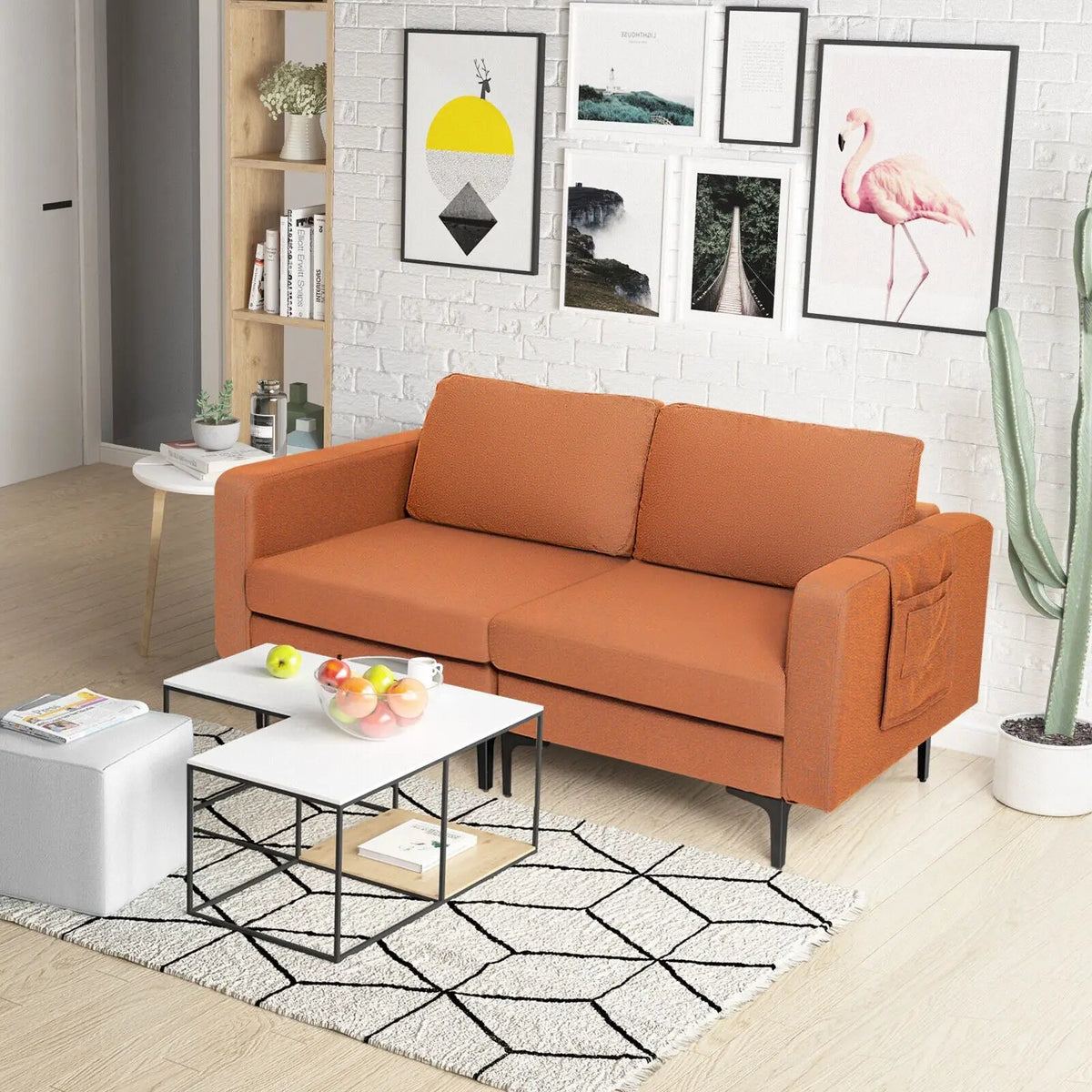 Modern Loveseat Sofa Couch with Side Storage Pocket and Sponged Padded Seat Cushions, photo 2 of 12