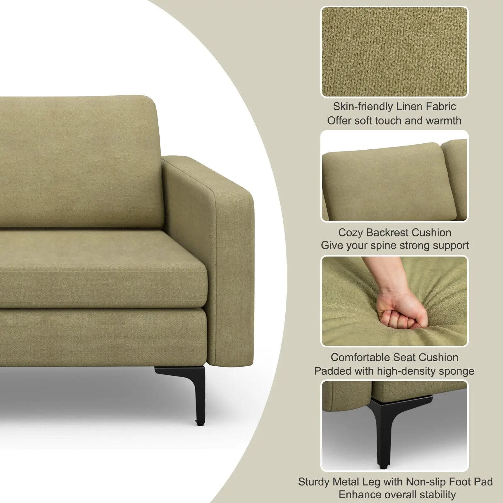 3-Seat Sectional Sofa Couch with Armrest Magazine Pocket and Metal Leg by DirectDeals