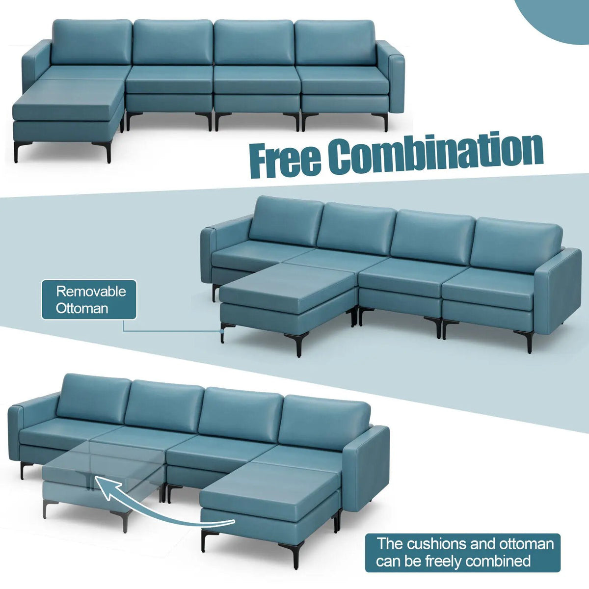 Modular L-shaped Sectional Sofa with Reversible Ottoman and 2 USB Ports, photo 25 of 40