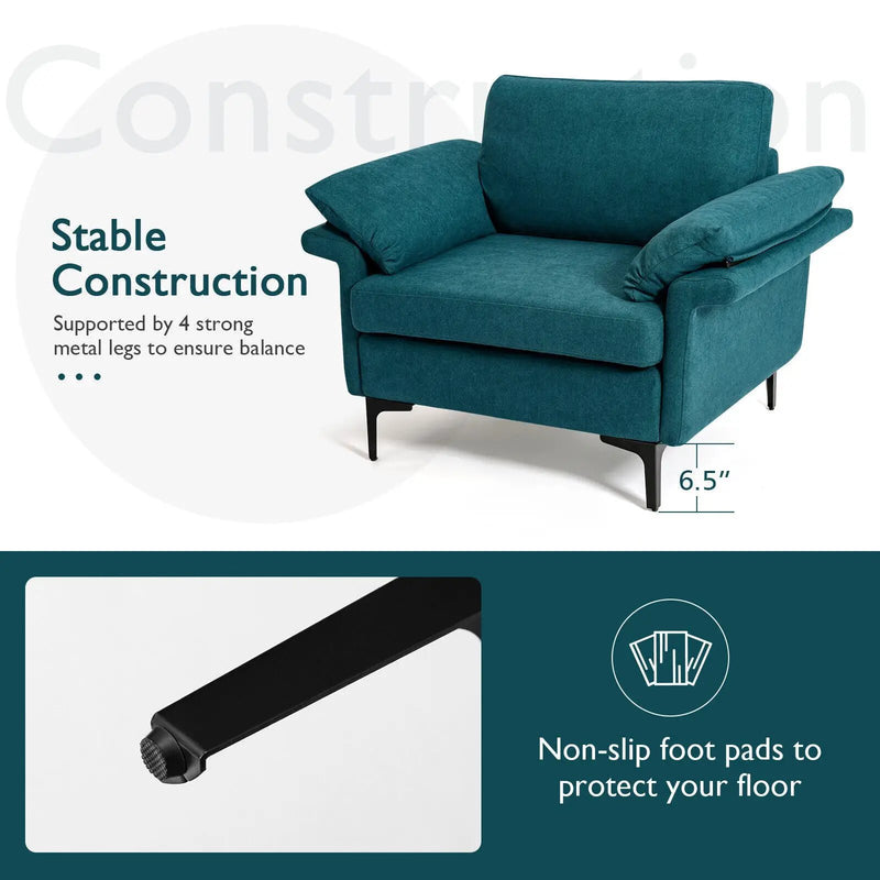 Modern Fabric Accent Armchair with Original Distributed Spring and Armrest Cushions by DirectDeals