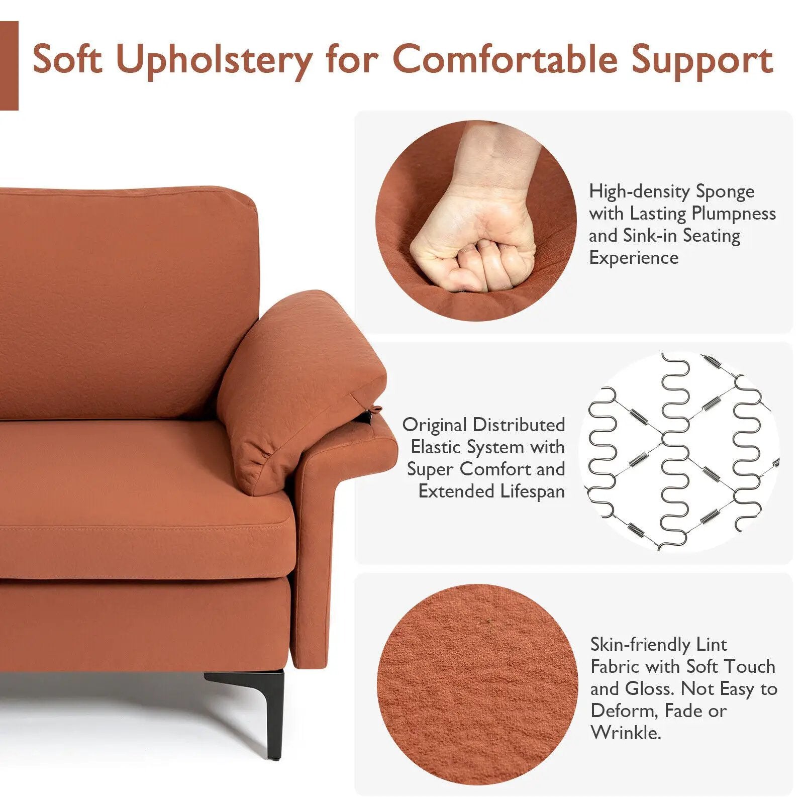 Modern Fabric Accent Armchair with Original Distributed Spring and Armrest Cushions by DirectDeals