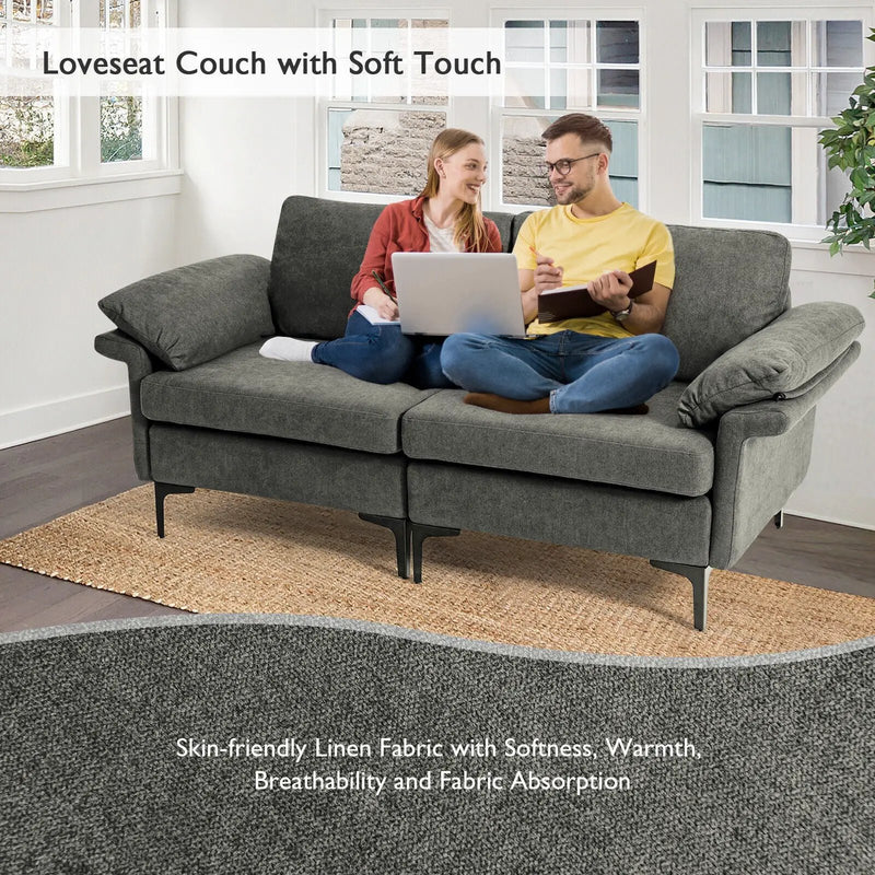 Modern Fabric Loveseat Sofa for with Metal Legs and Armrest Pillows by DirectDeals