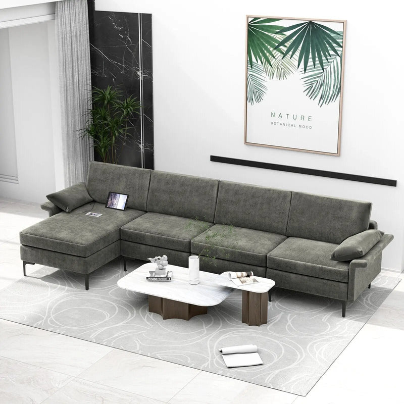 Extra Large L-shaped Sectional Sofa with Reversible Chaise and 2 USB Ports for 4-5 People by DirectDeals