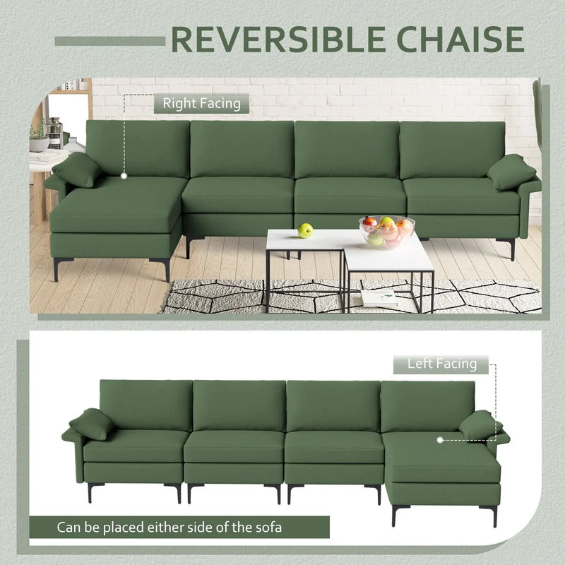 Extra Large L-shaped Sectional Sofa with Reversible Chaise and 2 USB Ports for 4-5 People by DirectDeals