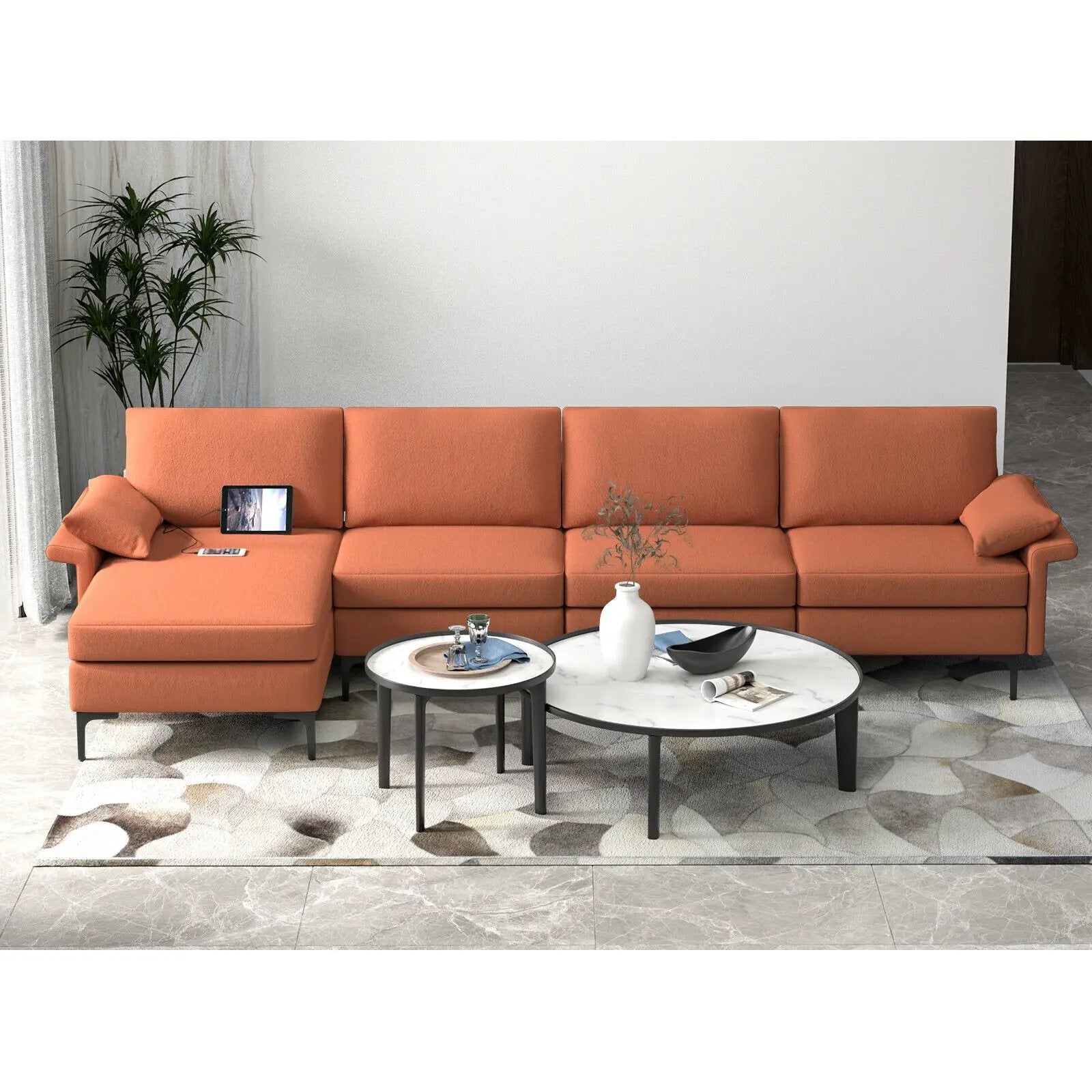 Extra Large L-shaped Sectional Sofa with Reversible Chaise and 2 USB Ports for 4-5 People by DirectDeals