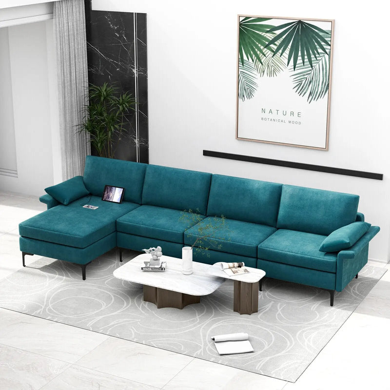 Extra Large L-shaped Sectional Sofa with Reversible Chaise and 2 USB Ports for 4-5 People by DirectDeals