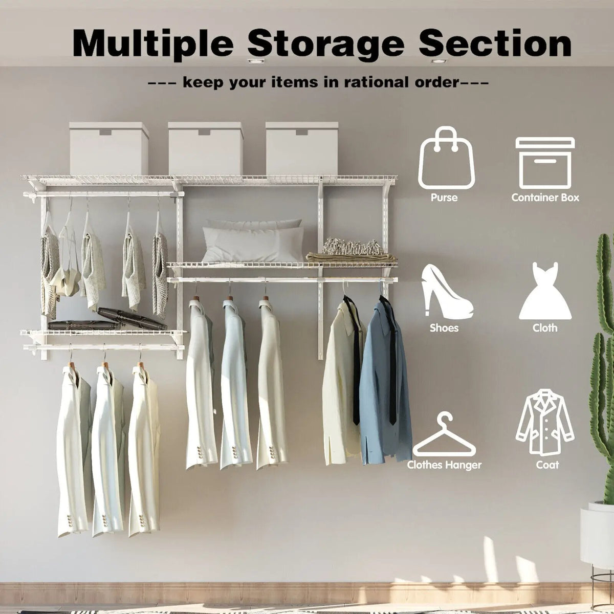 Custom Closet Organizer Kit 3 to 5 Feet Wall-Mounted Closet System with Hang Rod, photo 11 of 16