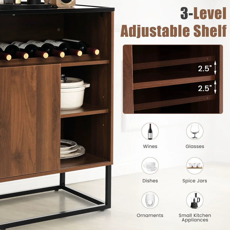 Wine Storage Cabinet Buffet Sideboard with Adjustable Shelf and Sliding Door-Brown by DirectDeals
