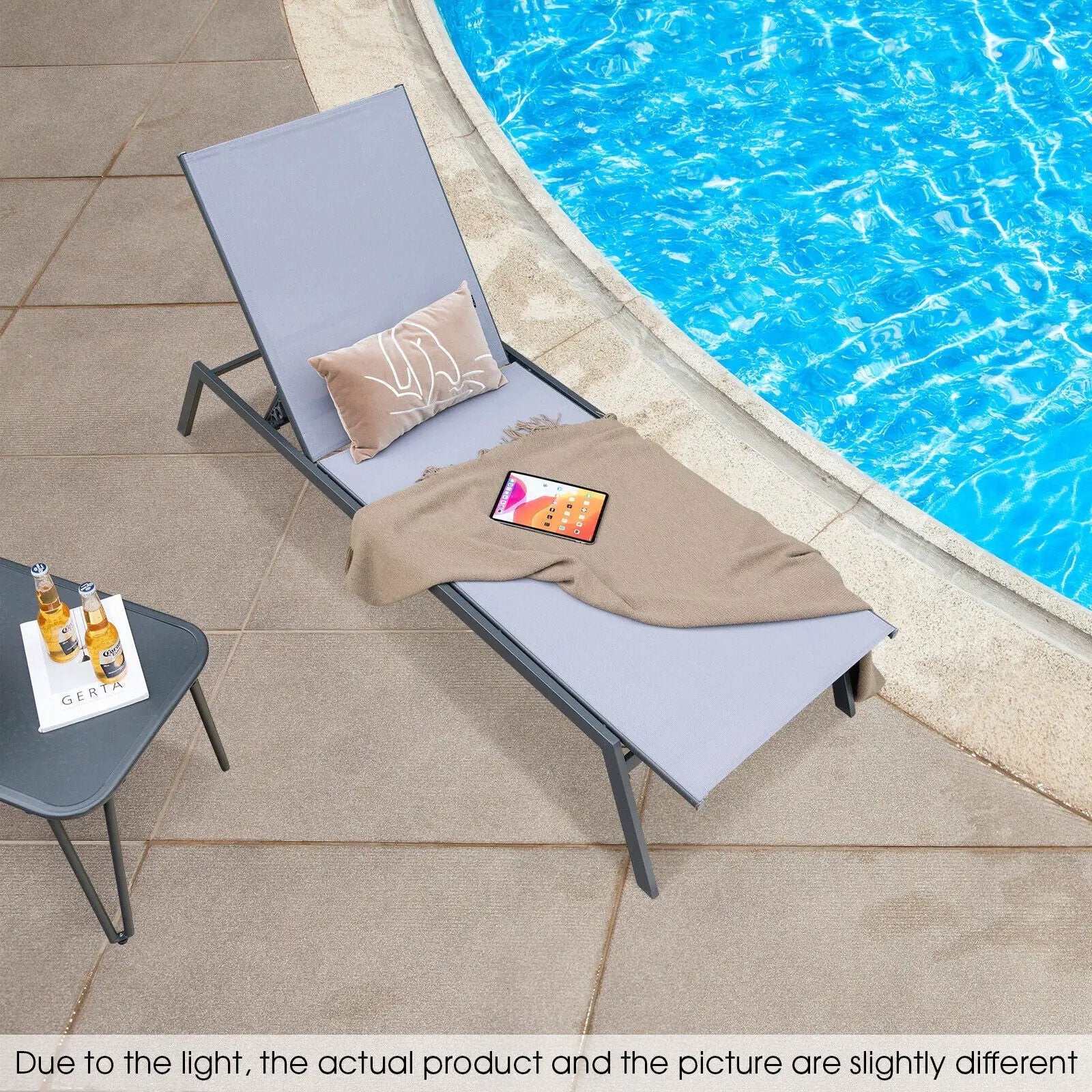 Outdoor Adjustable Chaise Lounge Chair with Lay Flat Position and Quick-Drying Fabric by DirectDeals