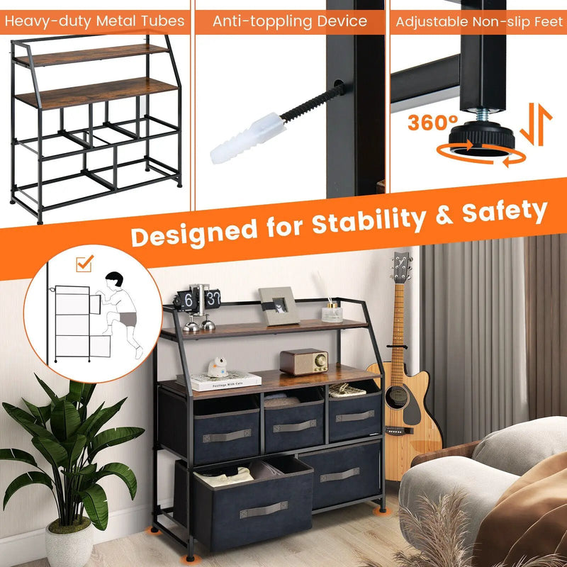 5 Drawers Storage Dresser with Fabric Bin for Living Room Bedroom-Black by DirectDeals