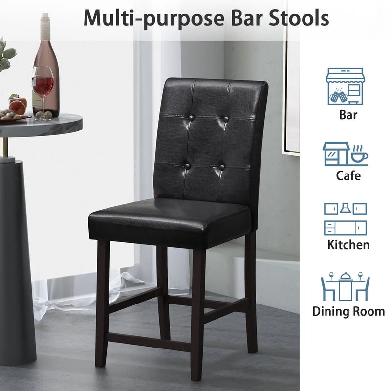 Set of 2 Bar Stools with Rubber Wood Legs and Button-Tufted Back by DirectDeals