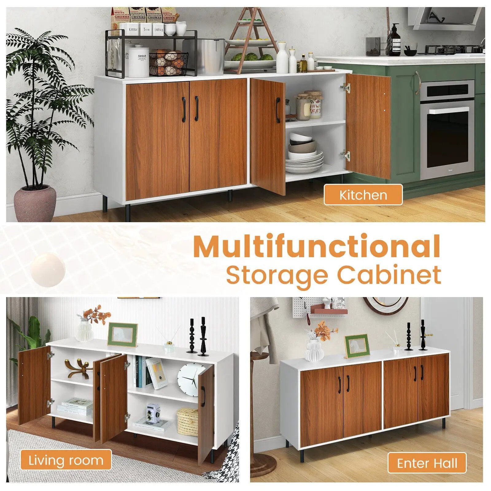 4-Door Kitchen Buffet Sideboard for Dining Room and Kitchen-White by DirectDeals