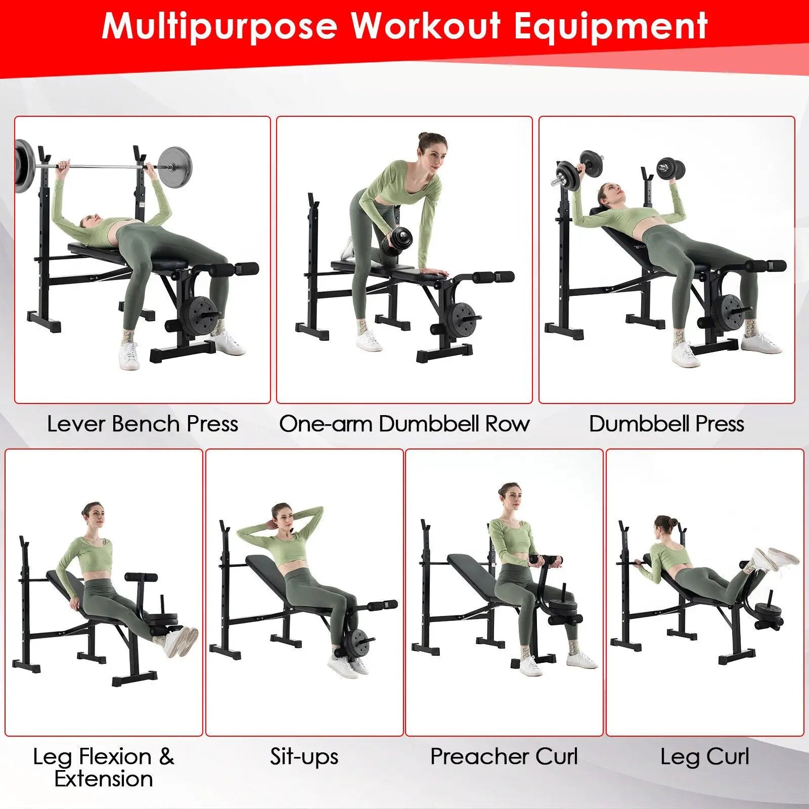 Adjustable Weight Bench and Barbell Rack Set with Weight Plate Post by DirectDeals