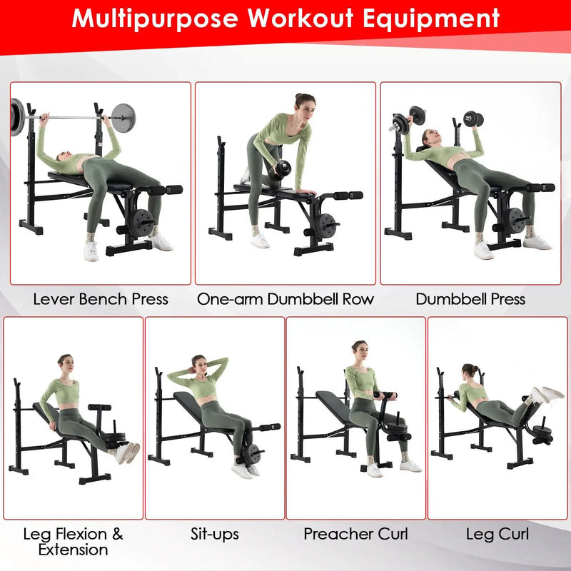 Adjustable Weight Bench and Barbell Rack Set with Weight Plate Post by DirectDeals