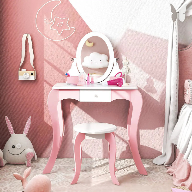 Pretend Kids Vanity Set with 360° Rotatable Mirror and Play Accessories by DirectDeals