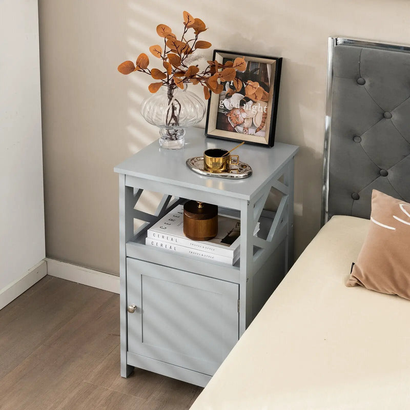 Bathroom Floor Cabinet Side Storage Organizer with Open Shelf and Single Door-Gray by DirectDeals
