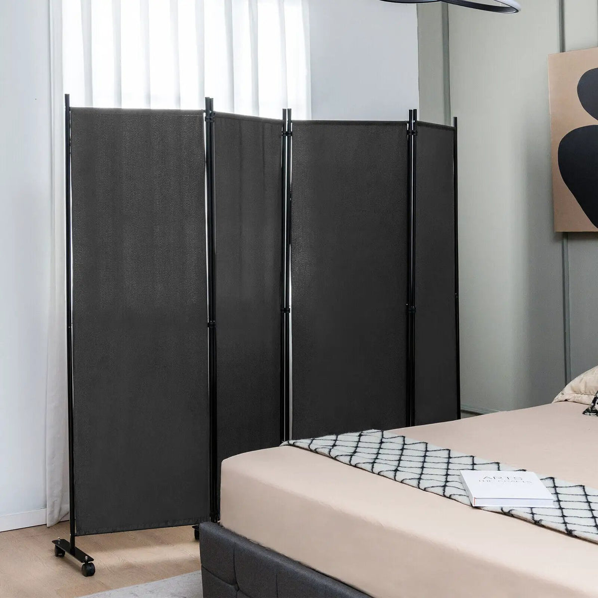 4-Panel Folding Room Divider 6 Feet Rolling Privacy Screen with Lockable Wheels, photo 5 of 11