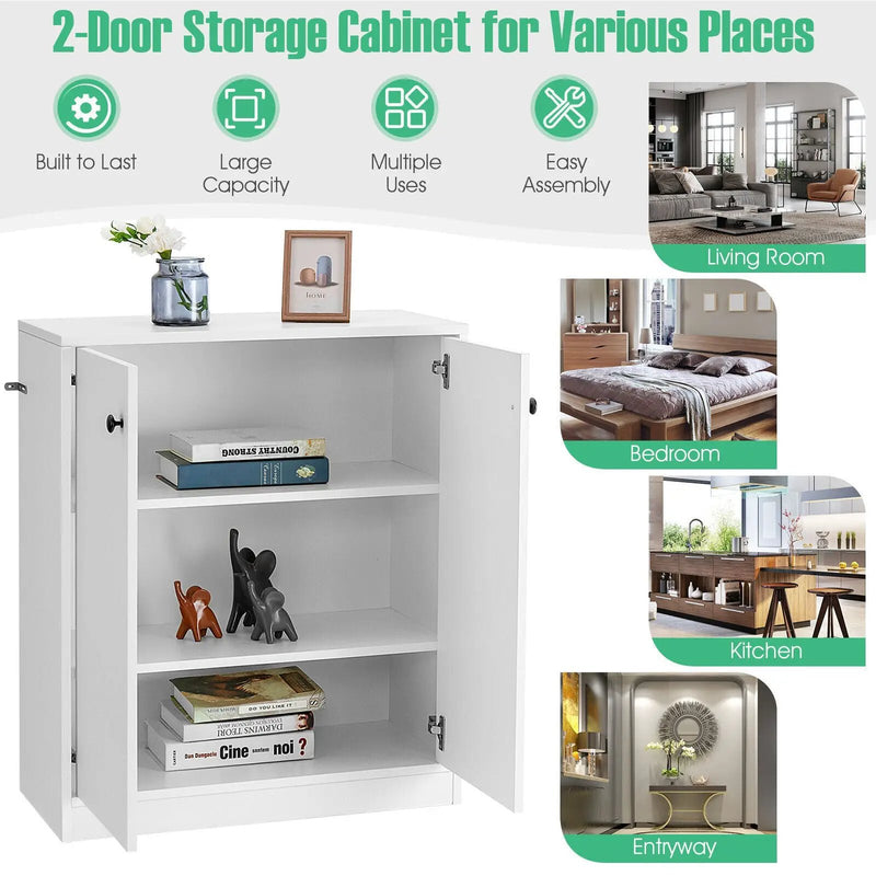 2 Door Storage Base Cabinet with 3-Tier Shelf-White by DirectDeals