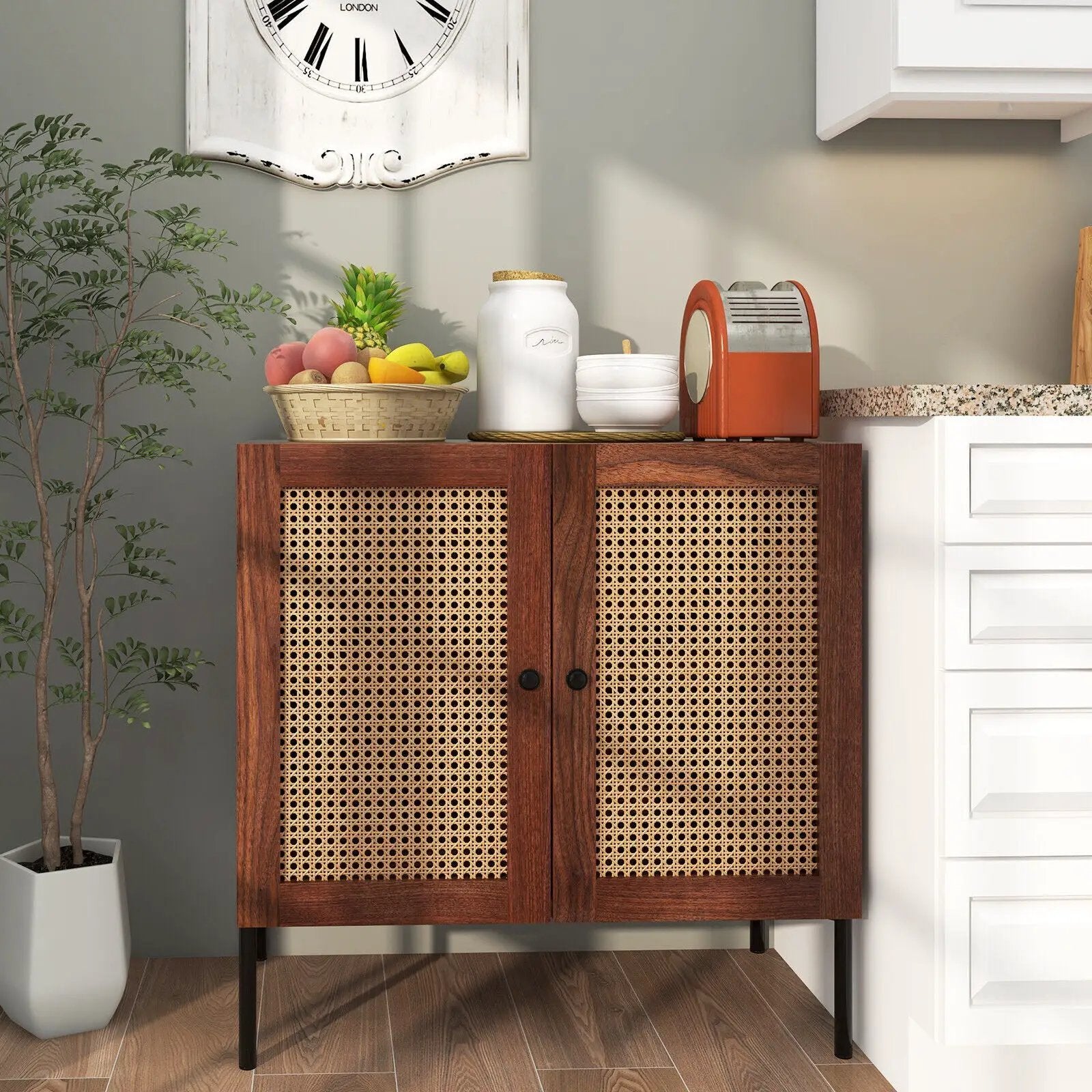 Kitchen Sideboard with 2 Rattan Doors and Adjustable Shelf by DirectDeals