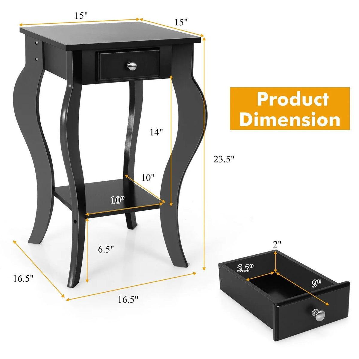 2-Tier End Table with Drawer and Shelf for Living Room Bedroom, photo 10 of 24