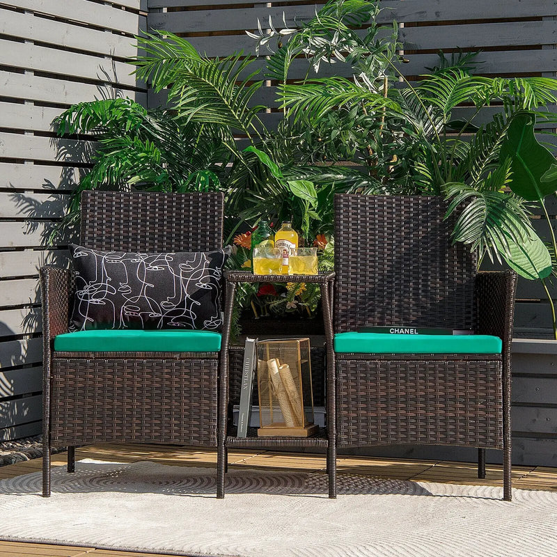 Patio Rattan Wicker Conversation Set Sofa Cushioned Loveseat Glass Table by DirectDeals